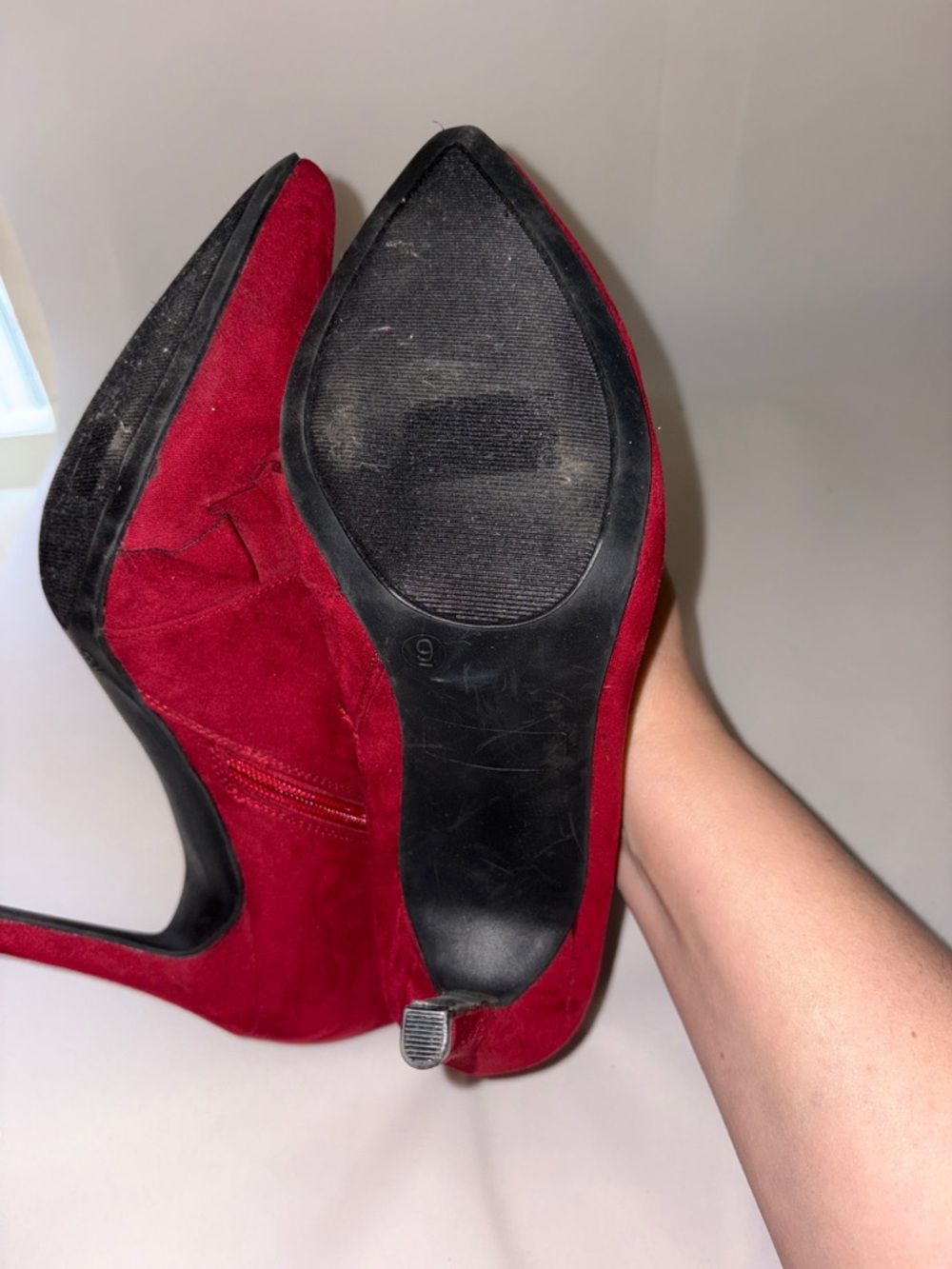 Journee Collection Cress Red Suede Ruffle Ankle Booties Size 9 - Picture 7 of 11